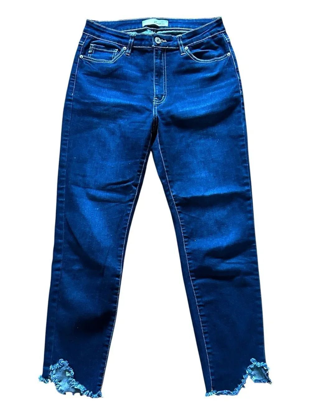 KanCan Dark Wash Ankle Crop Jeans with Frayed Hem